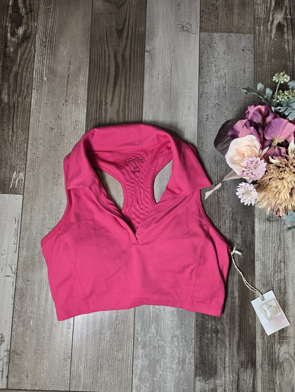 NWT Jessica Simpson Active Pink Collared Cropped Racerback Tank Top Size Medium